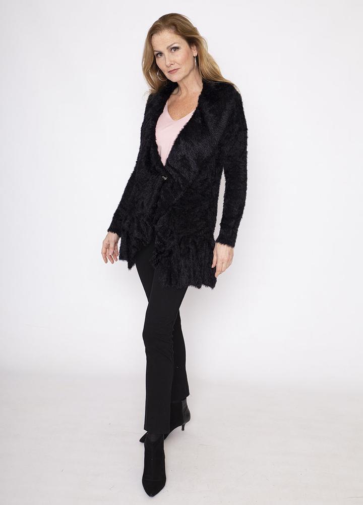 Silk Mix Frill Soft Cardi in Black