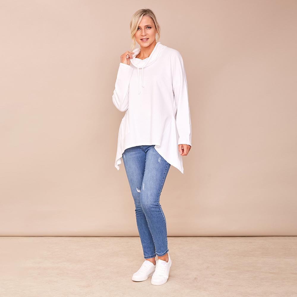 Viv Pocket Cowl Neck (White)