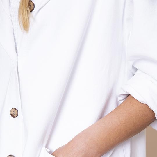Button Sleeve Hoody Jersey Jacket in White