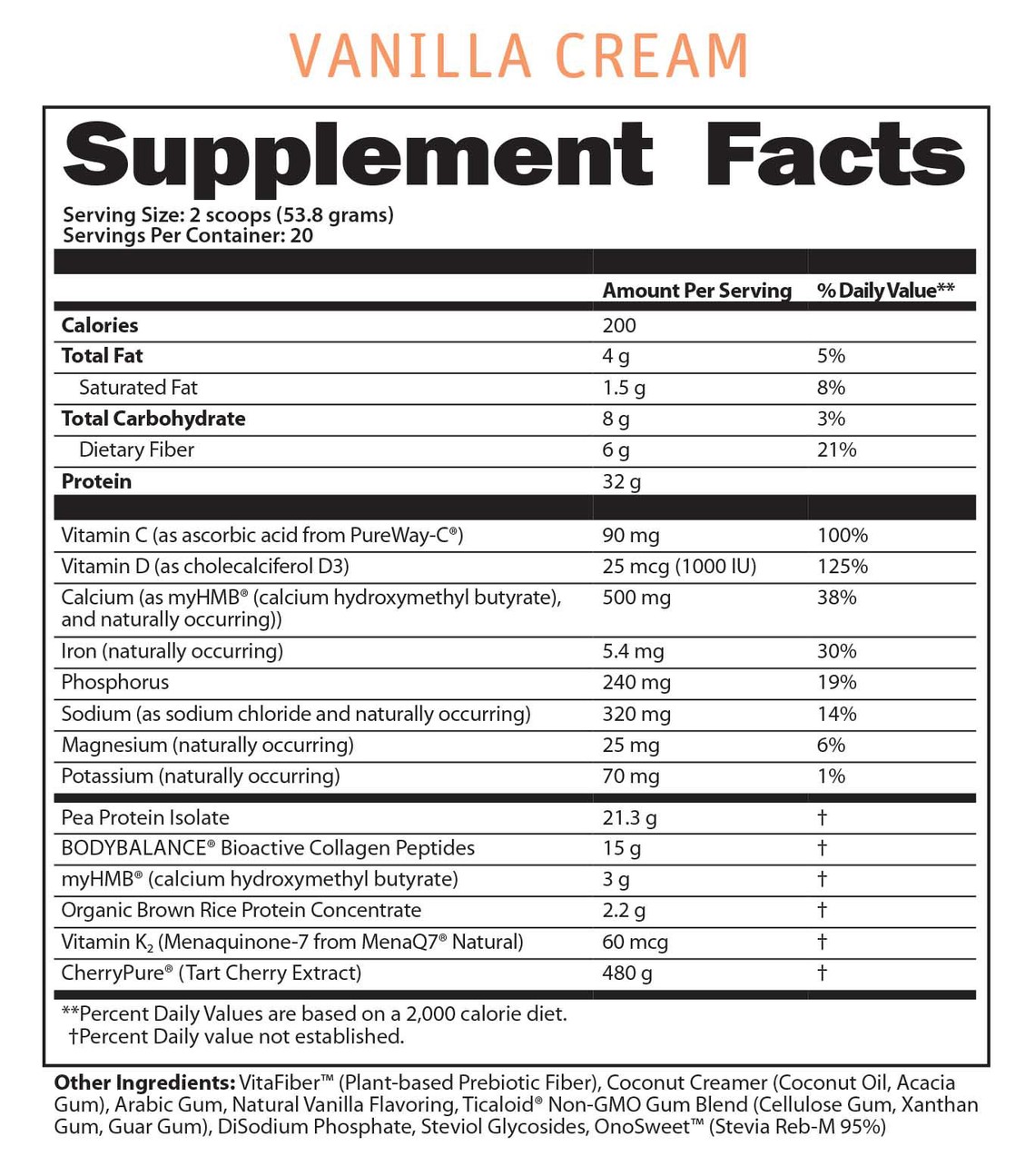 SaltWrap Protein Clinic Vanilla Cream Supplement Facts