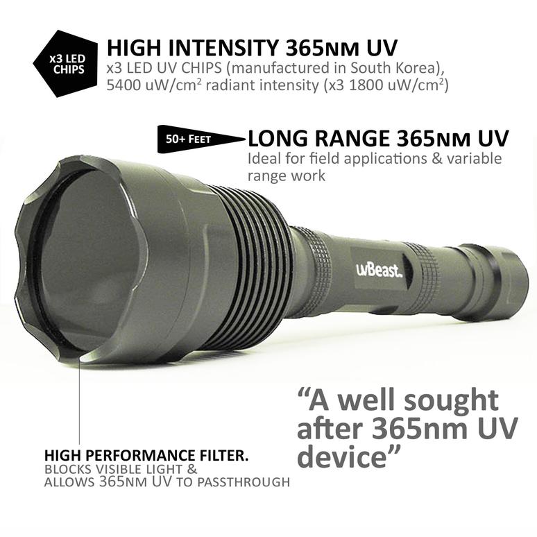 uvBeast Black Light UV Flashlight V3 365nm FILTERED Ultraviolet HI