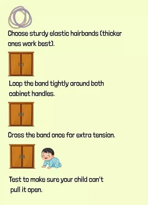 babyproofing cabinets with hairbands