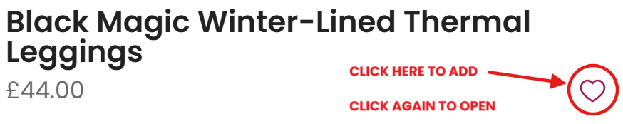 Click the heart icon on product page to add to wishlist. Click again to open.