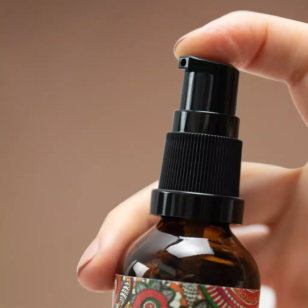 Taking a pump of serum using the bottle