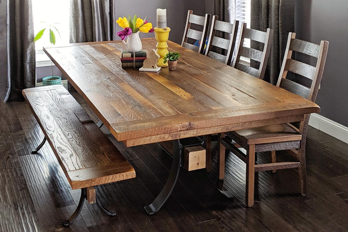 Rustic Reclaimed Wood Dining Table, Steel Base (Pierce)