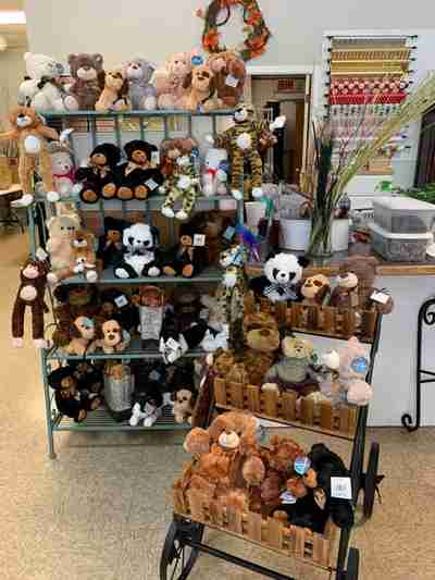 Shelves filled with plush animals