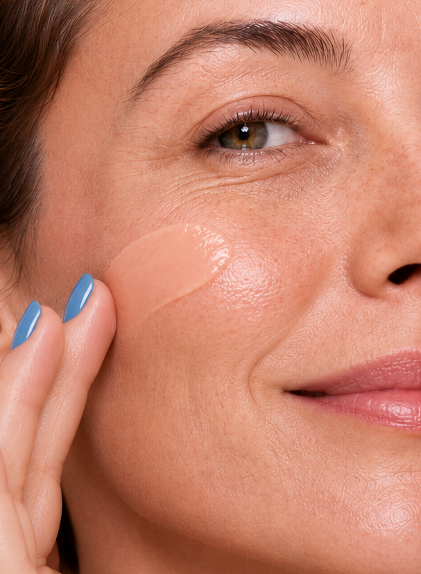 Dab all over clean face and massage upward.