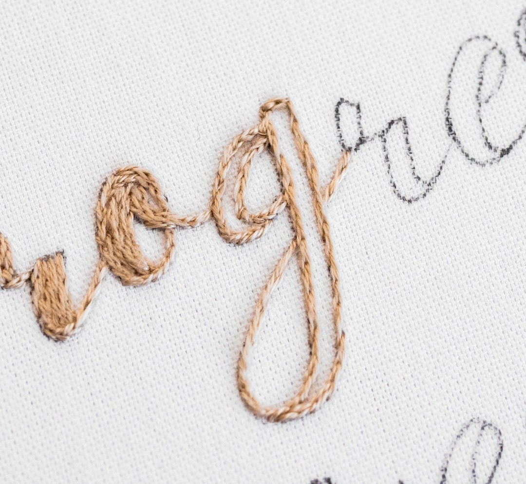 This image is of a border for a word using modern embroidery split stitch.