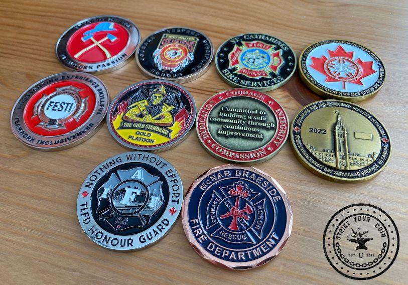 Set of firefighter custom challenge coins photo