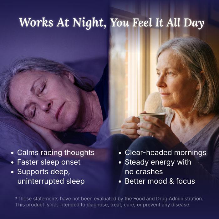 Older woman sleeping peacefully at night and feeling refreshed with clear energy the next day