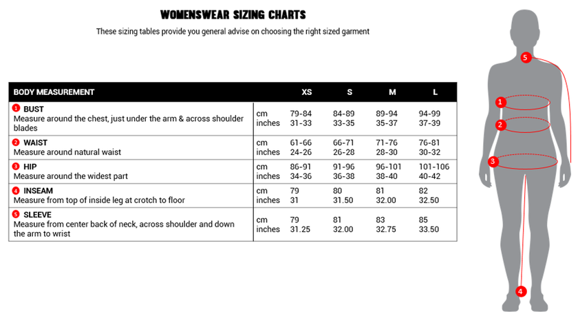 Womenswear Size Chart - Pacsafe Apparel - Pacsafe – Official North ...