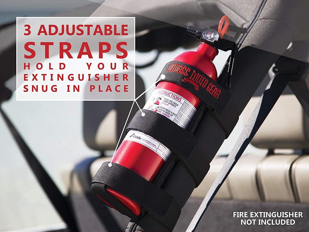 Badass Moto Adjustable Roll Bar Mounted Fire Extinguster Holder for Jeeps