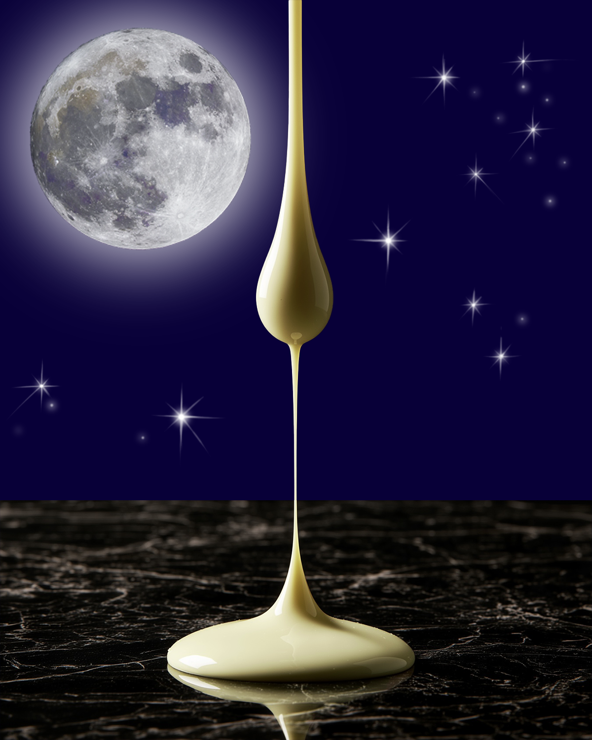 White chocolate dripping in the moonlight