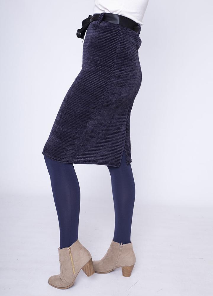 Velour Pencil Skirt in Navy