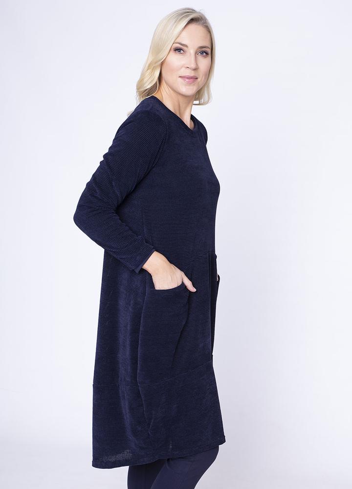 Velour Pocket Dress in navy