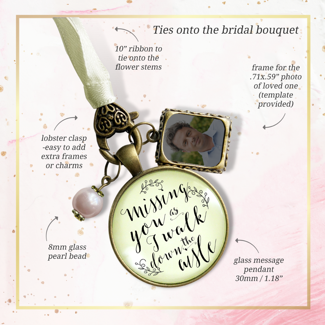 Bridal Bouquet Photo Charm Brother Beside Me Bronze Finish White Glass  Wedding Memory Pendant Memorial Remembrance Jewelry DIY Picture Template