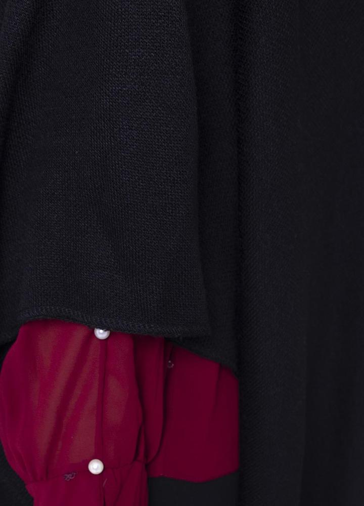 Frill Wrap Poncho in Black