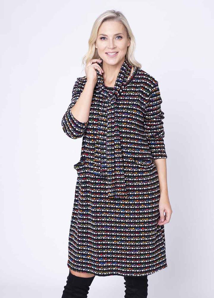 Fine Knit Pocket Dress & Scarf in White