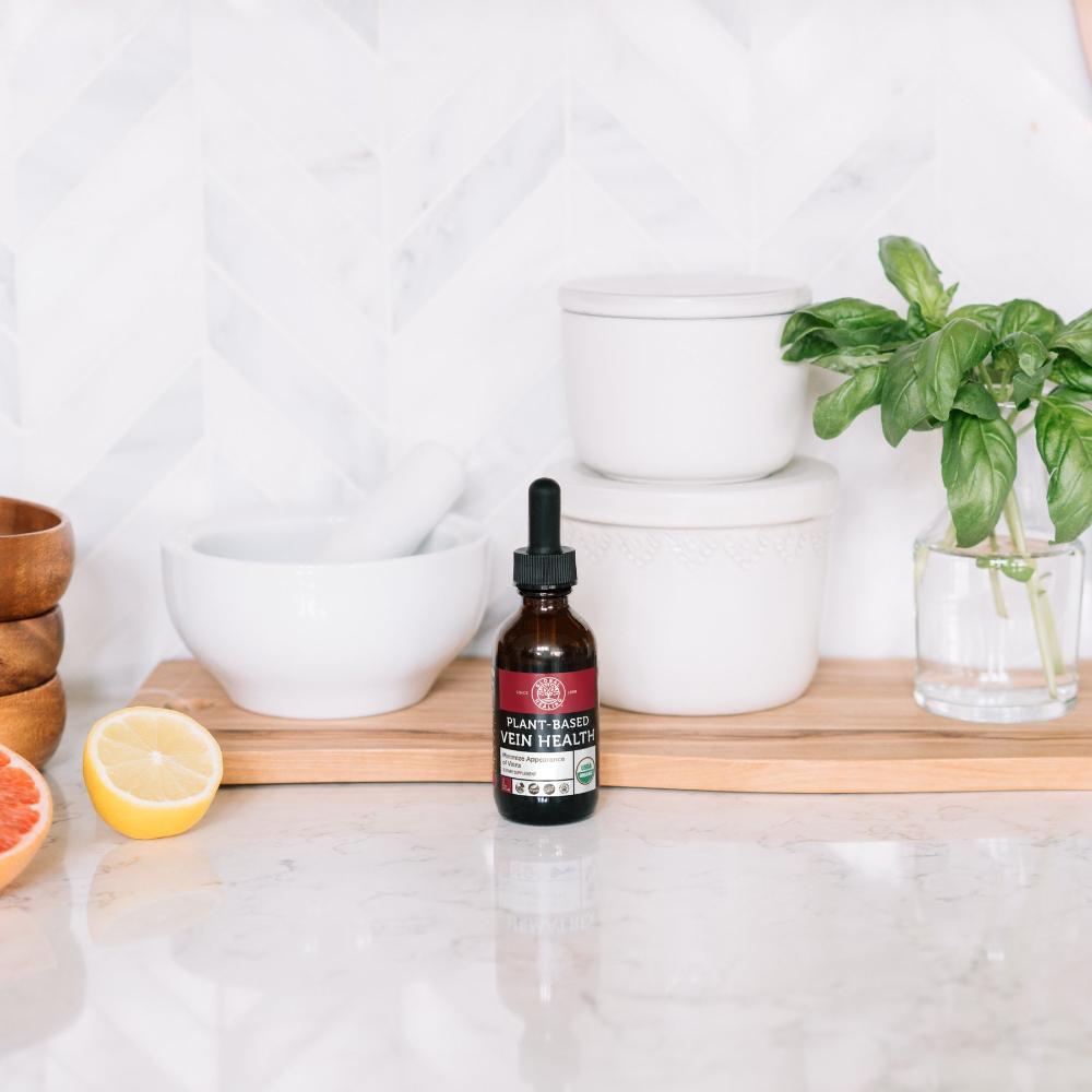 Global Healing Plant Based Vein Health Bottle On Counter