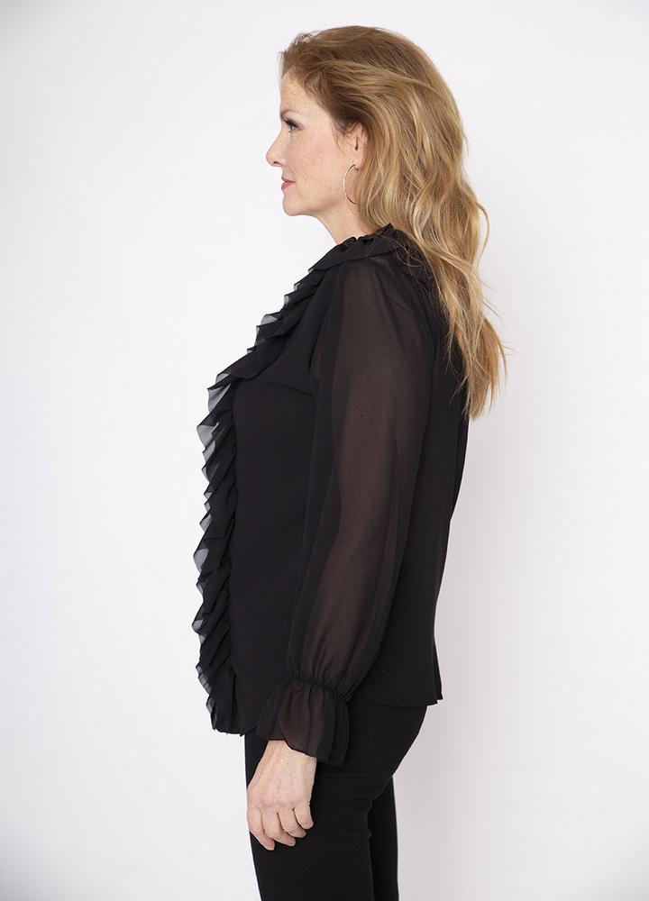 Frill Chiffon Blouse (Black)
