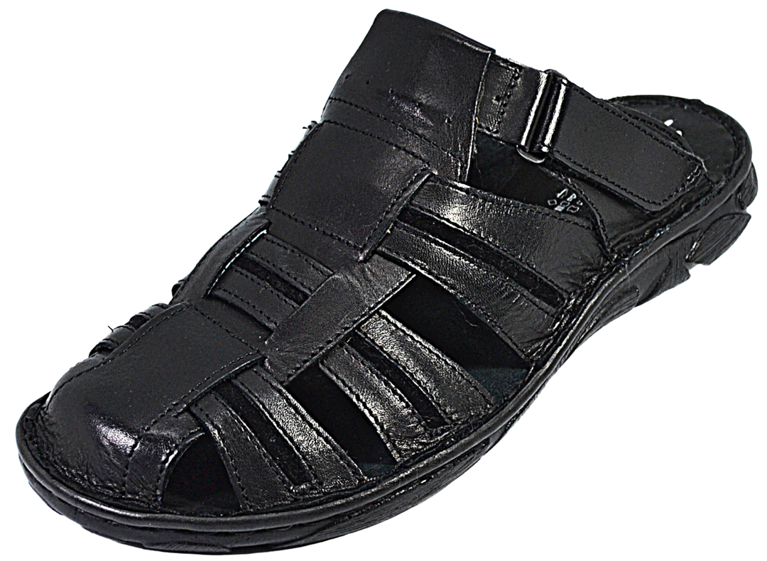 Fado - Mens black leather mules clog - Reindeer Leather