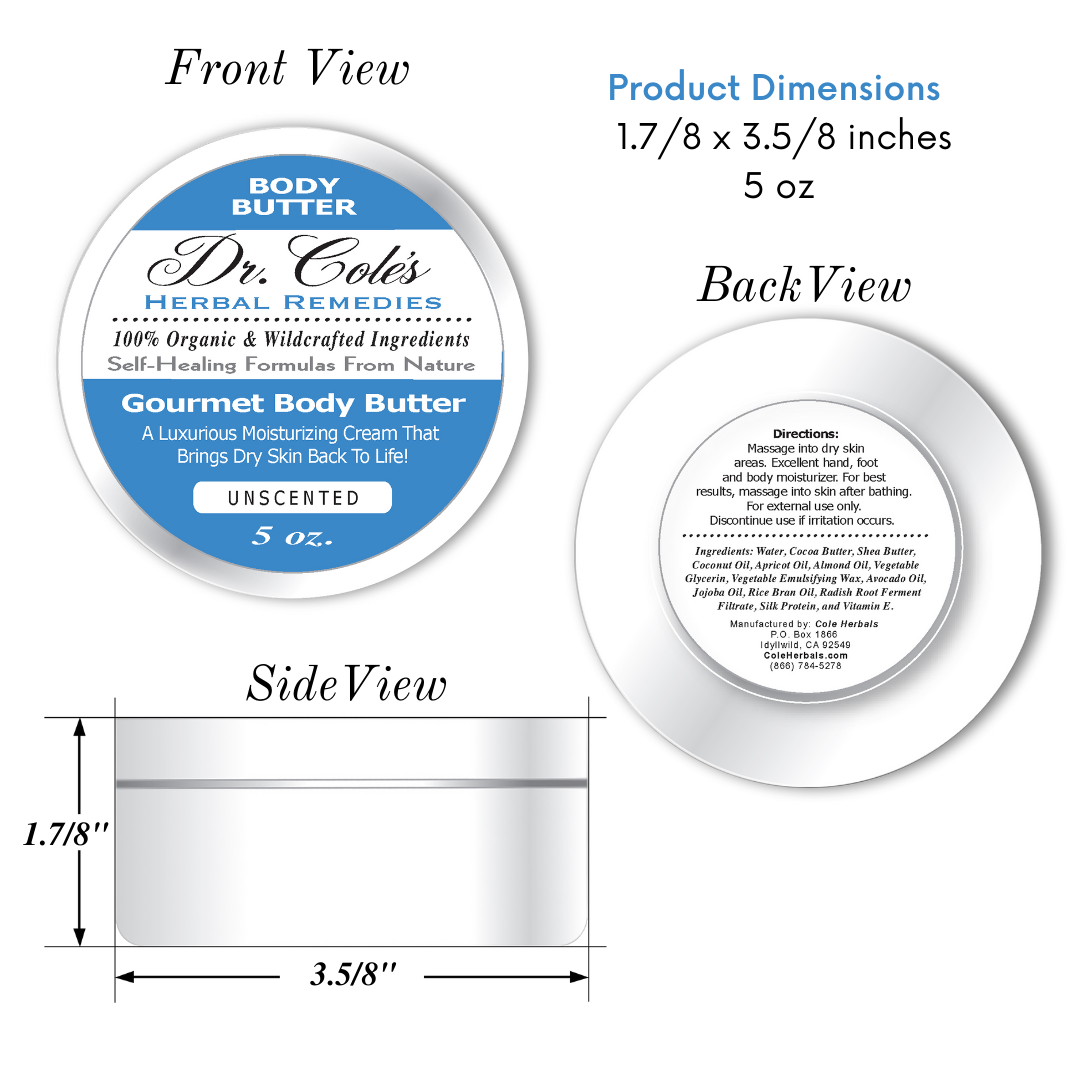 Dr. Cole's Gourmet Body Butter directions and ingredients