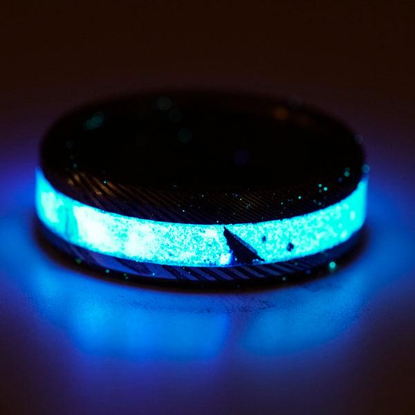 The Twisted Damascus Glowstone Ring is a Damascus Steel Wedding Ring