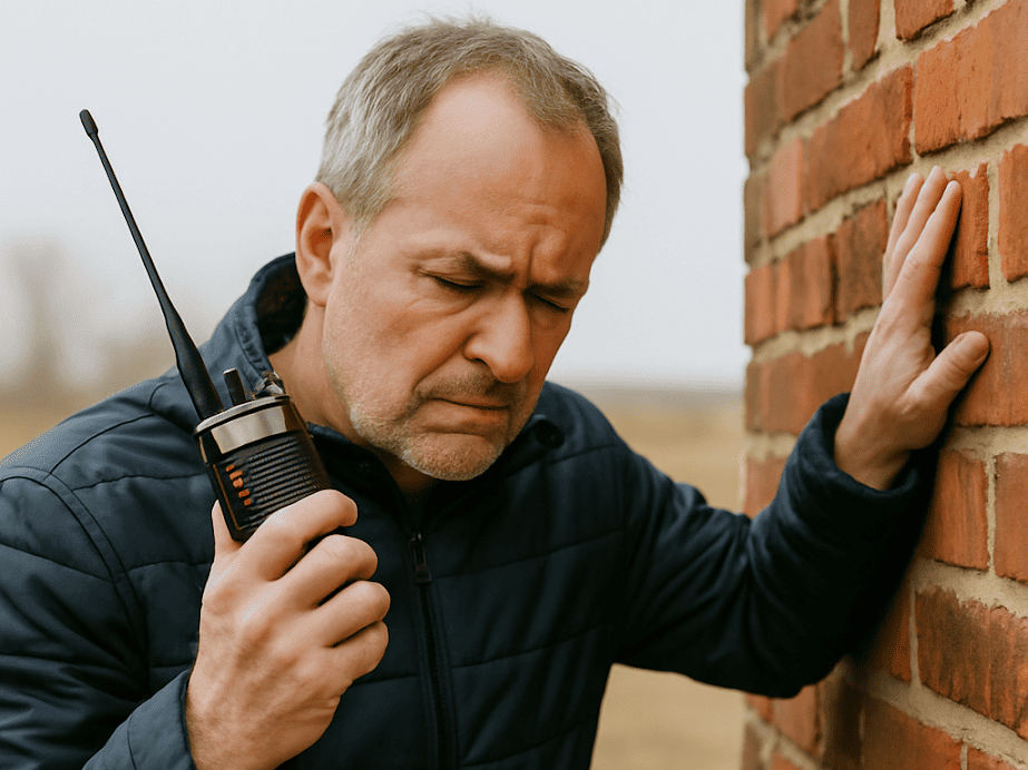 Frustrated guy holding a radio