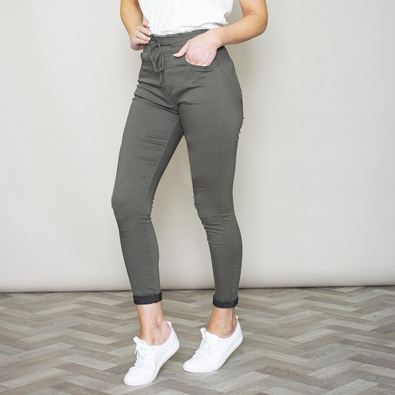 Dana Drawstring Jeggings Plain (Khaki)