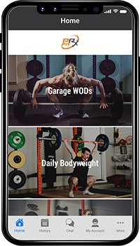 PRx Fit App phone view of free workouts