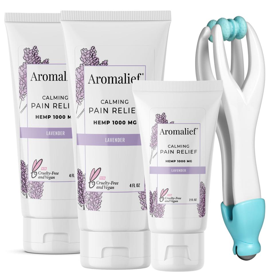 2 Full Size Creams, 1 Travel, and 1 Massager Aromalief