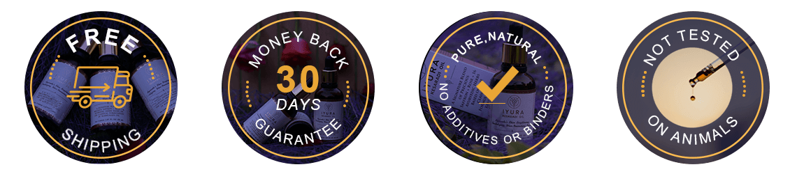 Guarantee Badges - Free shipping, 30-Day Money Back Guarantee, Pure Natural No additives or binders, not tested on animals