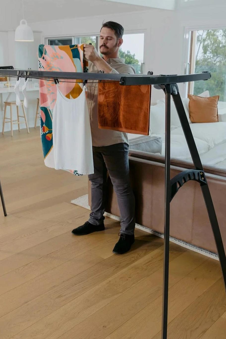 Hills Portable 170 works perfect as a garage Clothesline