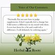 Review from a customer. There are 5 stars and a picture of St Johns Wort flowers. The review says "Normally, I'm not sure how to judge supplements. I don't typically feel a change but I did notice a difference in my mood with these. I even lost them for a bit and could tell a difference. I will definitely be ordering again."