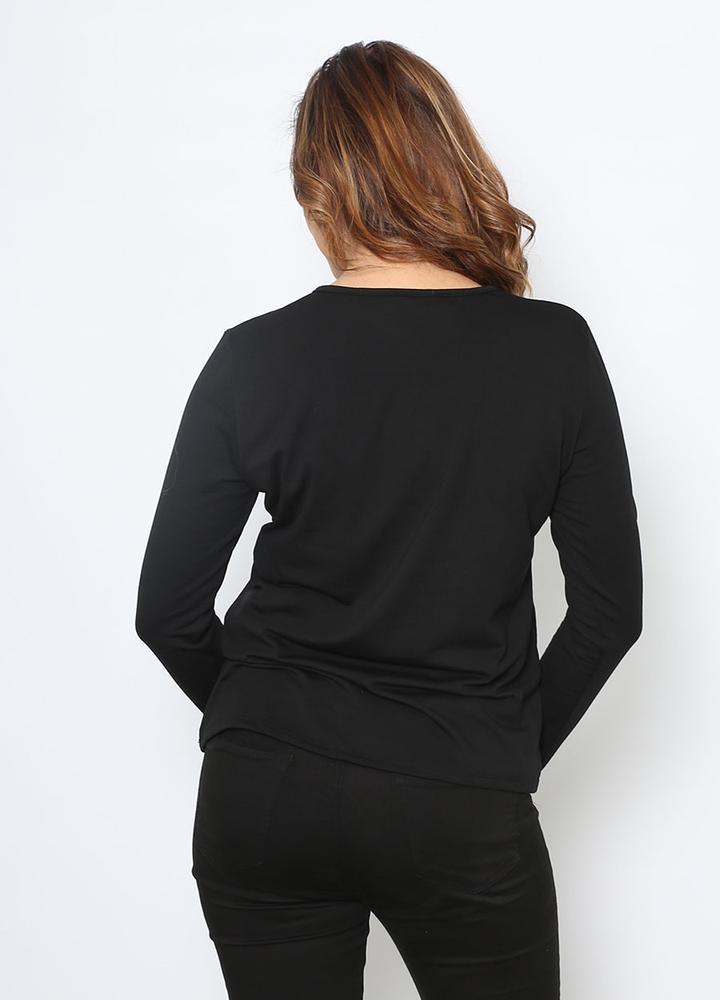Basic Fleece Lined Top in Black