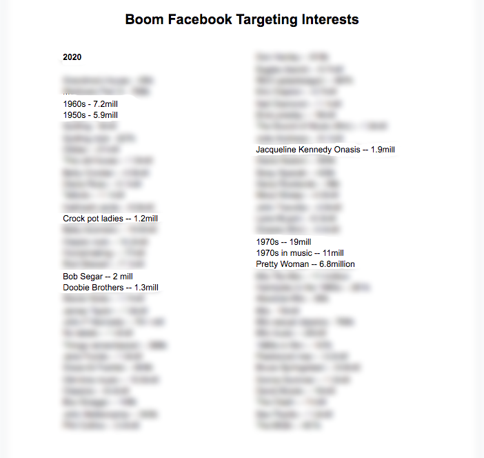 BOOM! Facebook Targeting Interests 2020