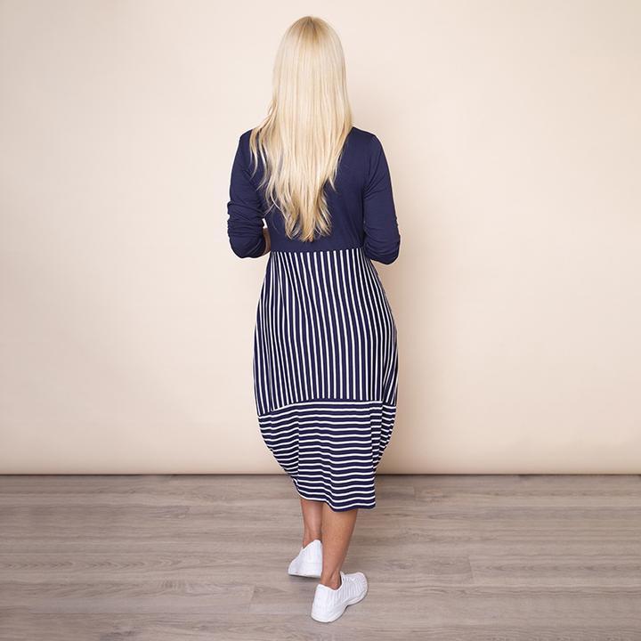 Long Sleeve Stripe Dress in Navy