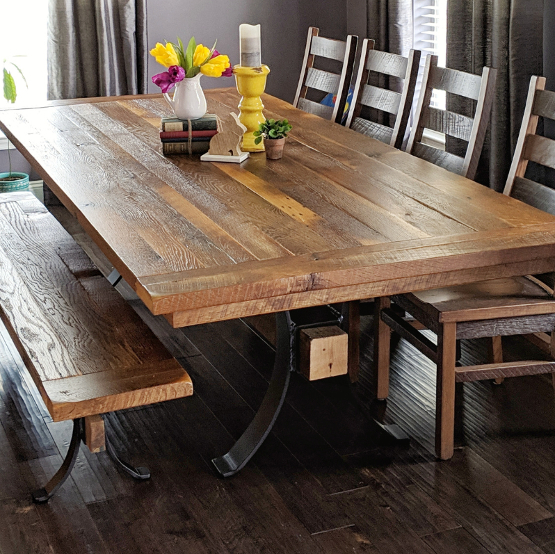 Reclaimed Wood Dining Table with Timber Beam (Pierce)