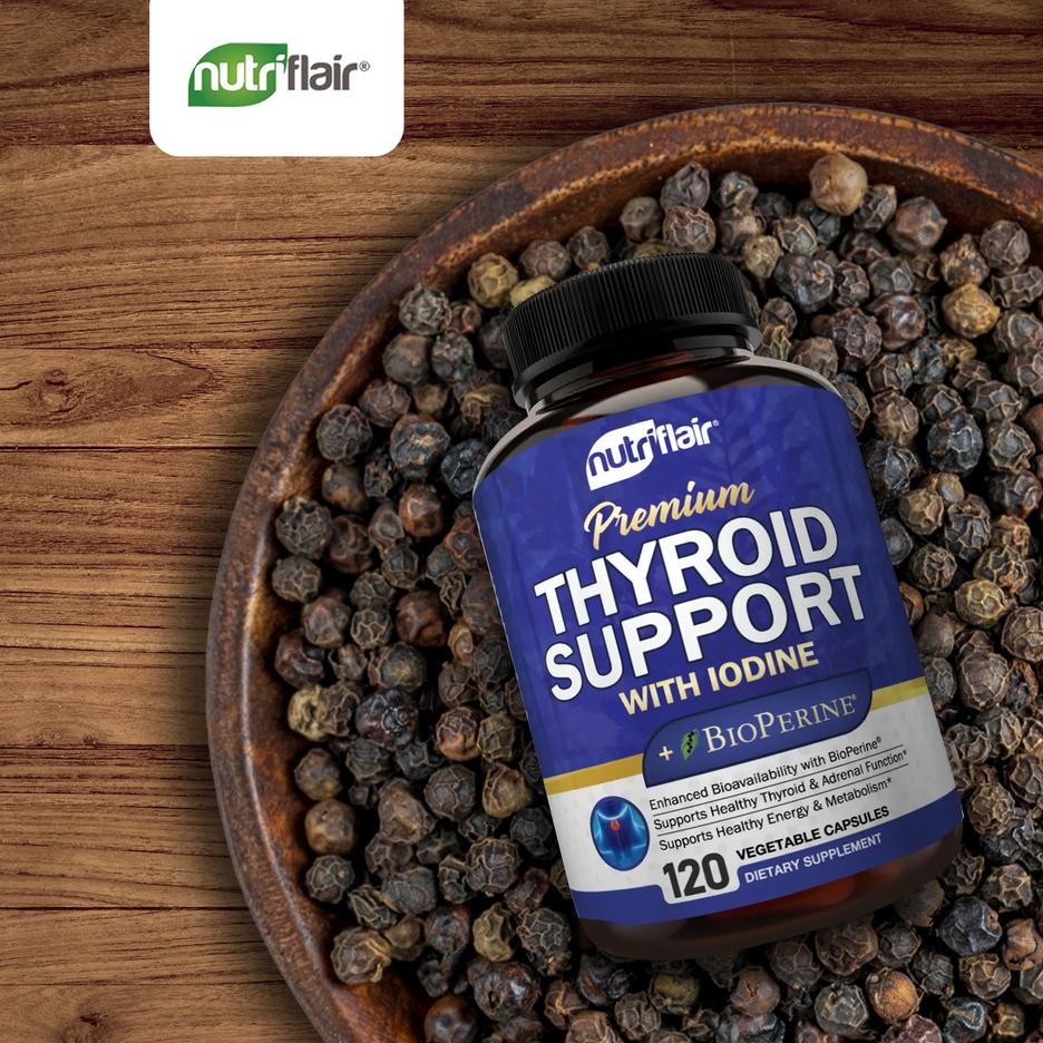 Thyroid Support With Iodine And BioPerine - 120 Capsules– NutriFlair