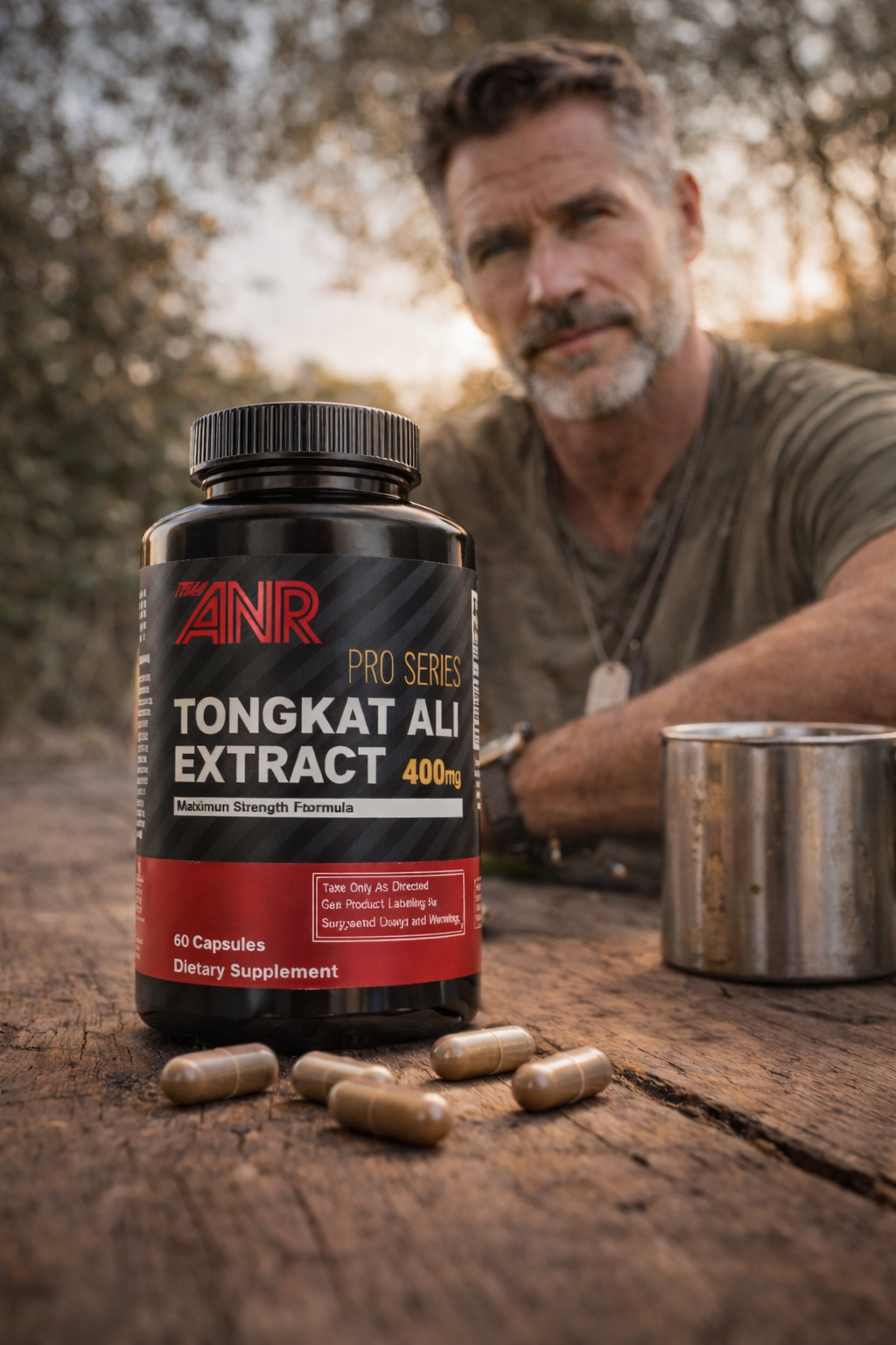 Adaptophen bottle and capsules containing tongkat ali, tribulus, 5-methyl-7-methoxy-isoflavone and ZMA