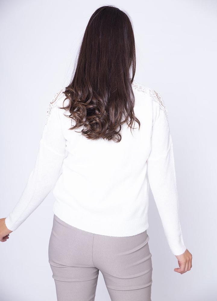 Lace Shoulder V Neck Jumper in White