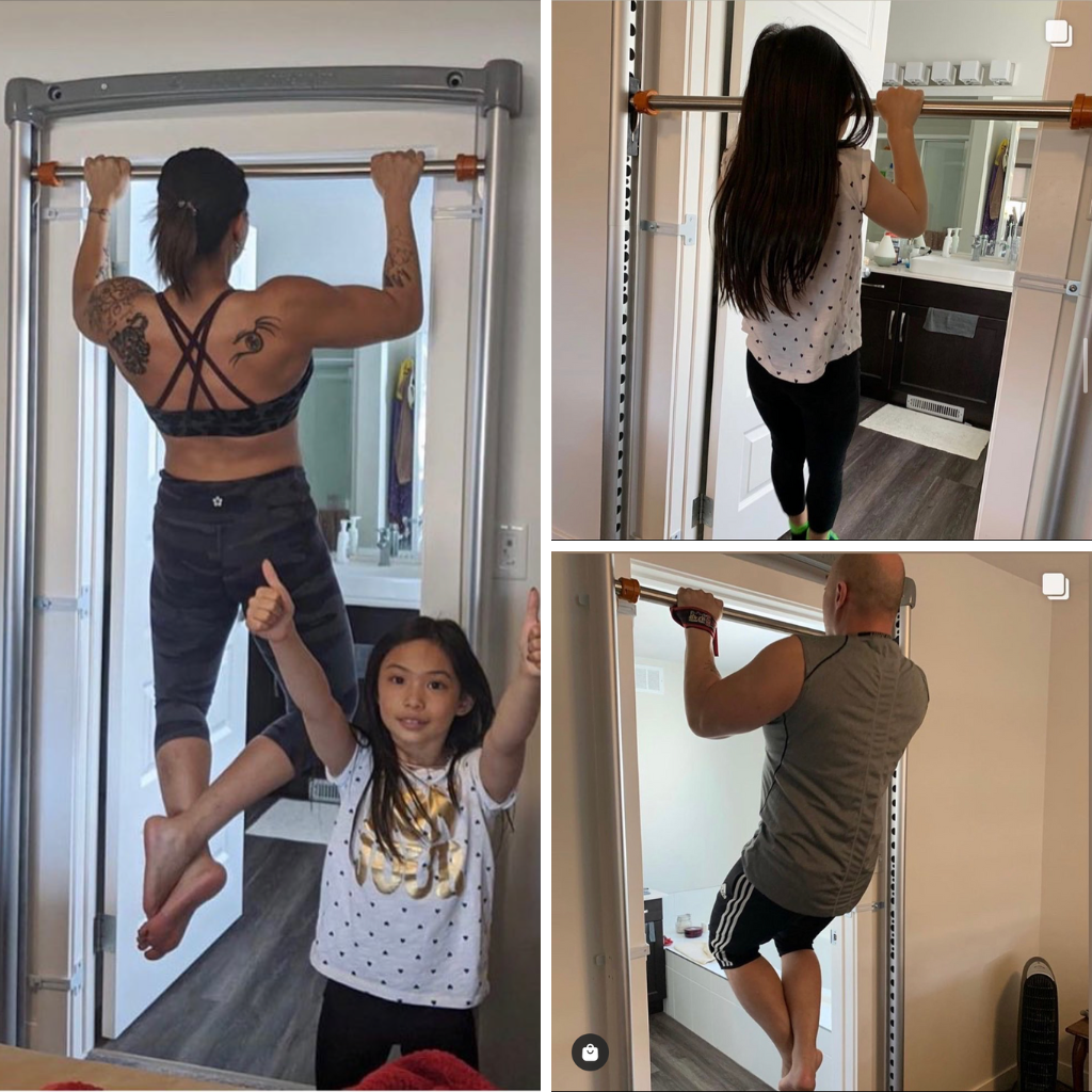 customer UGC photo on wall gym foldup rack pull up bar dip station bodyweight strength exercises example