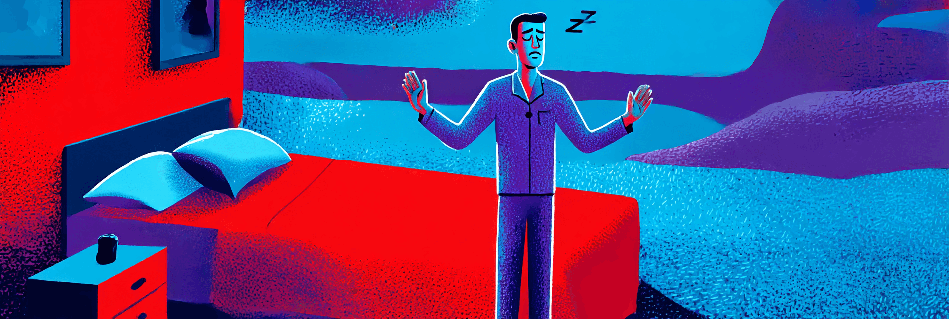 A man sleepwalking in his bedroom.