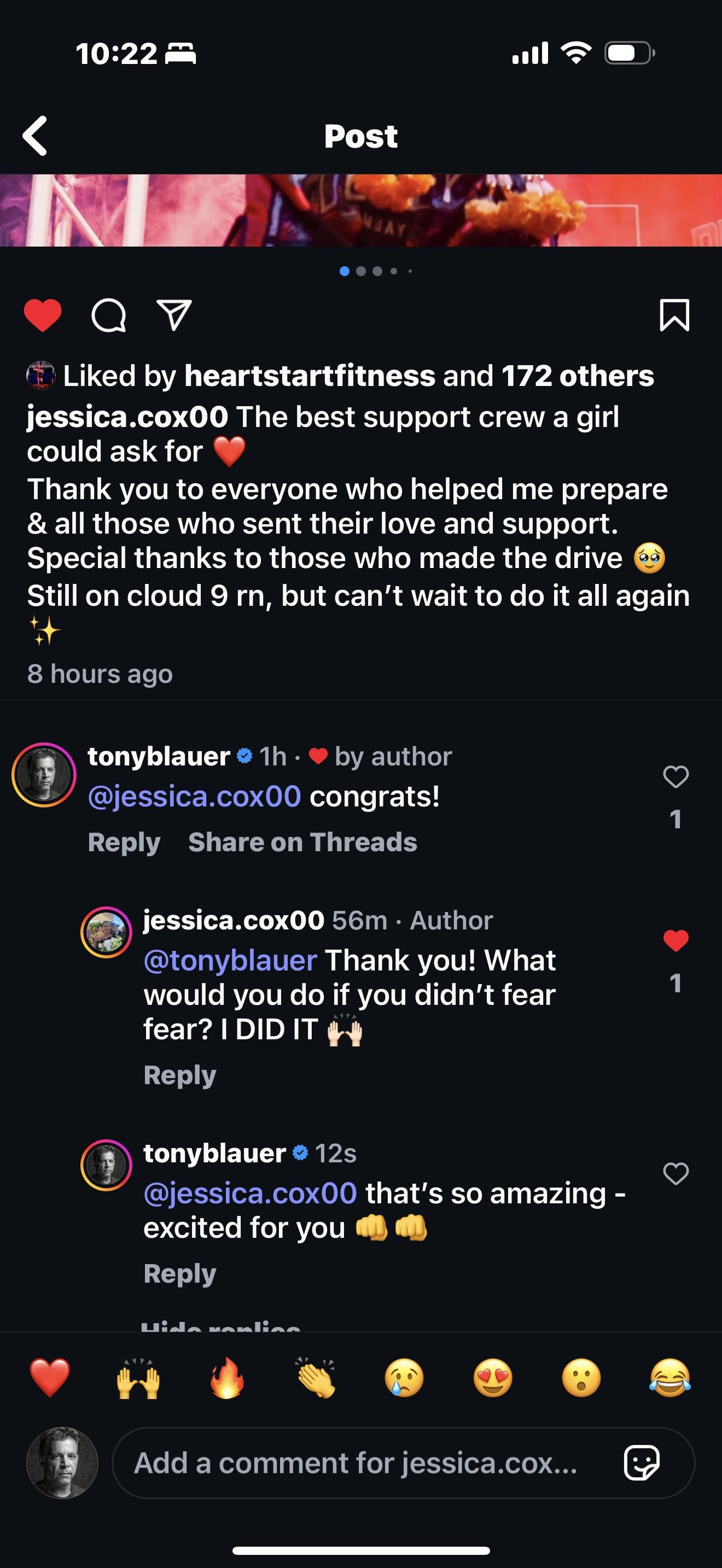 A message from Jessica Cox to Coach Blauer.