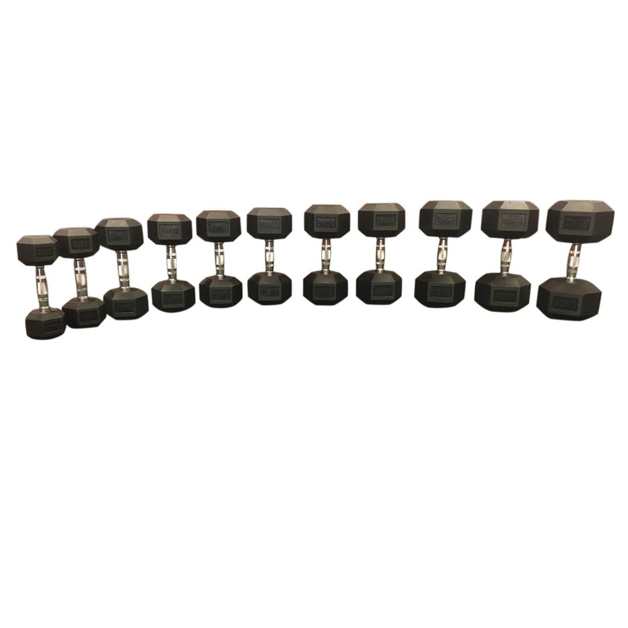 Strengthmax 5-30kg Rubber Commercial Dumbbells with Rack
