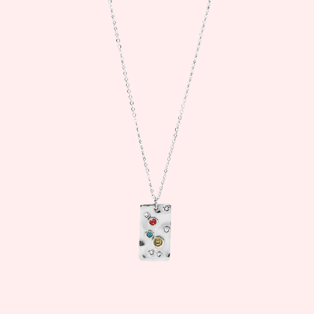 Multicoloured gem pendant necklace