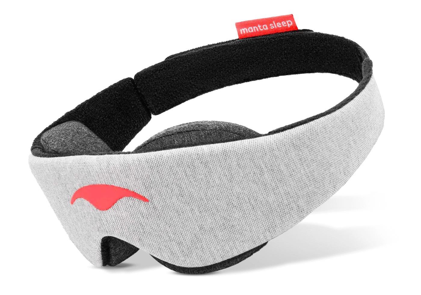 A light gray sleep mask with dark gray eye cups from Manta Sleep.