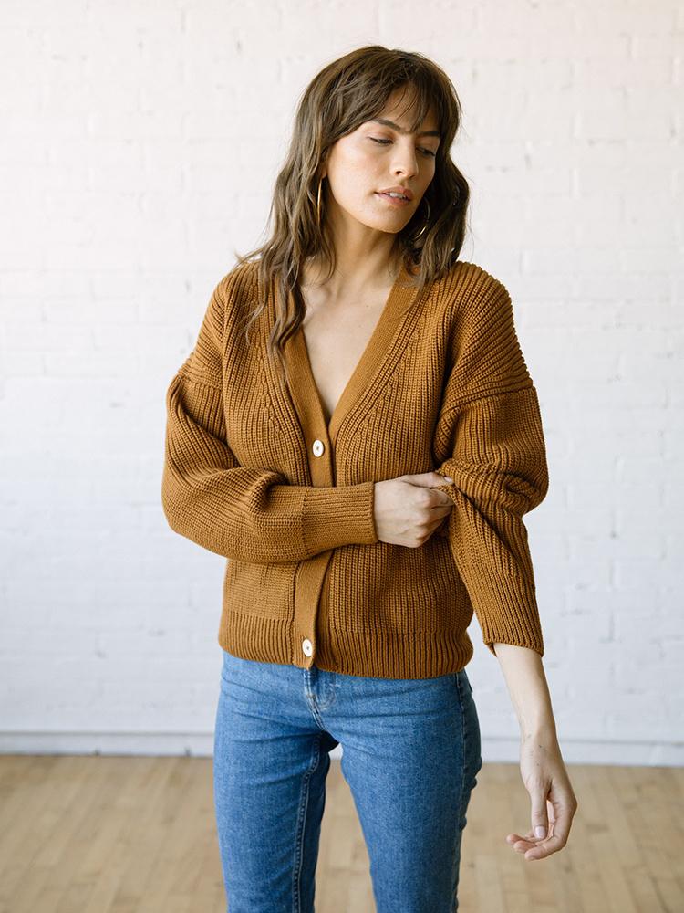 Knit Cardigan Sweater - Shelter Cardigan Burnt Sienna