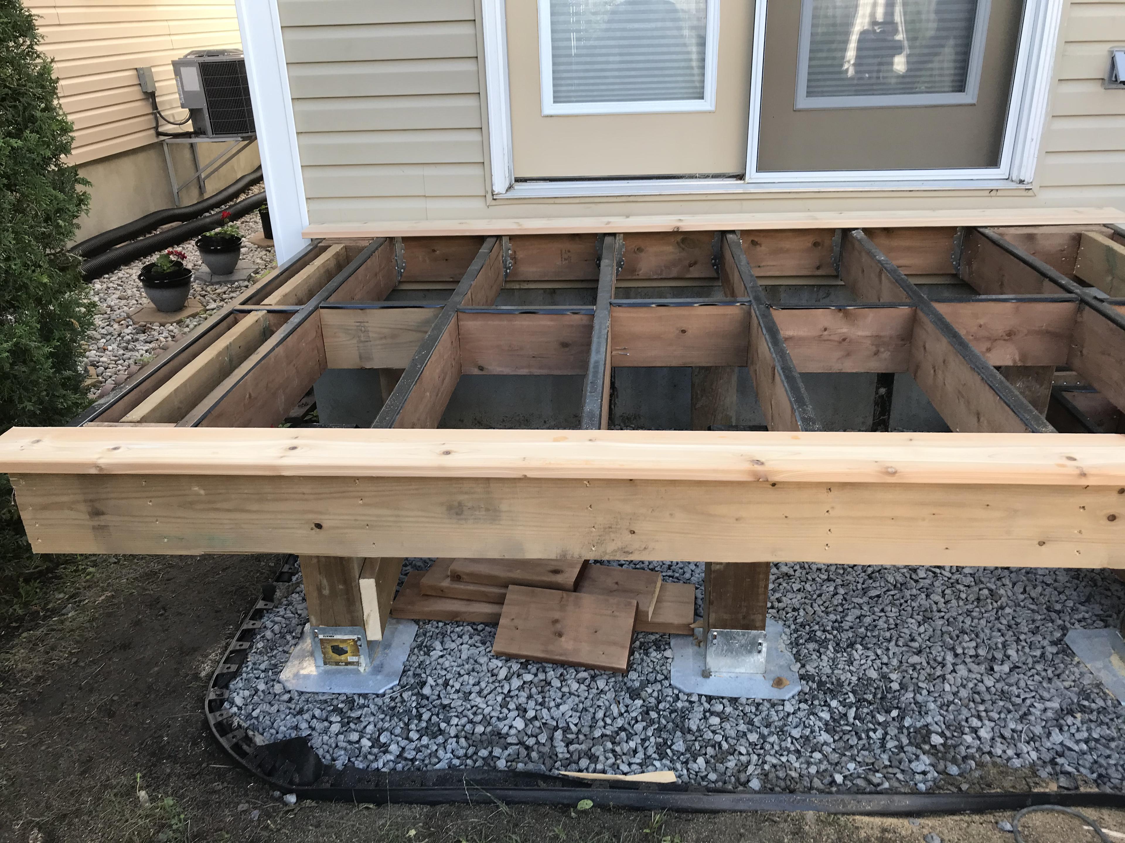 fully framed upper section of the deck with joist tape applied