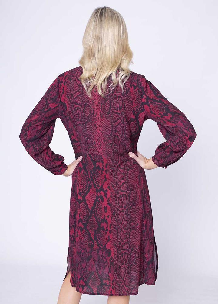 Snake Print Shirt Dress in Wine